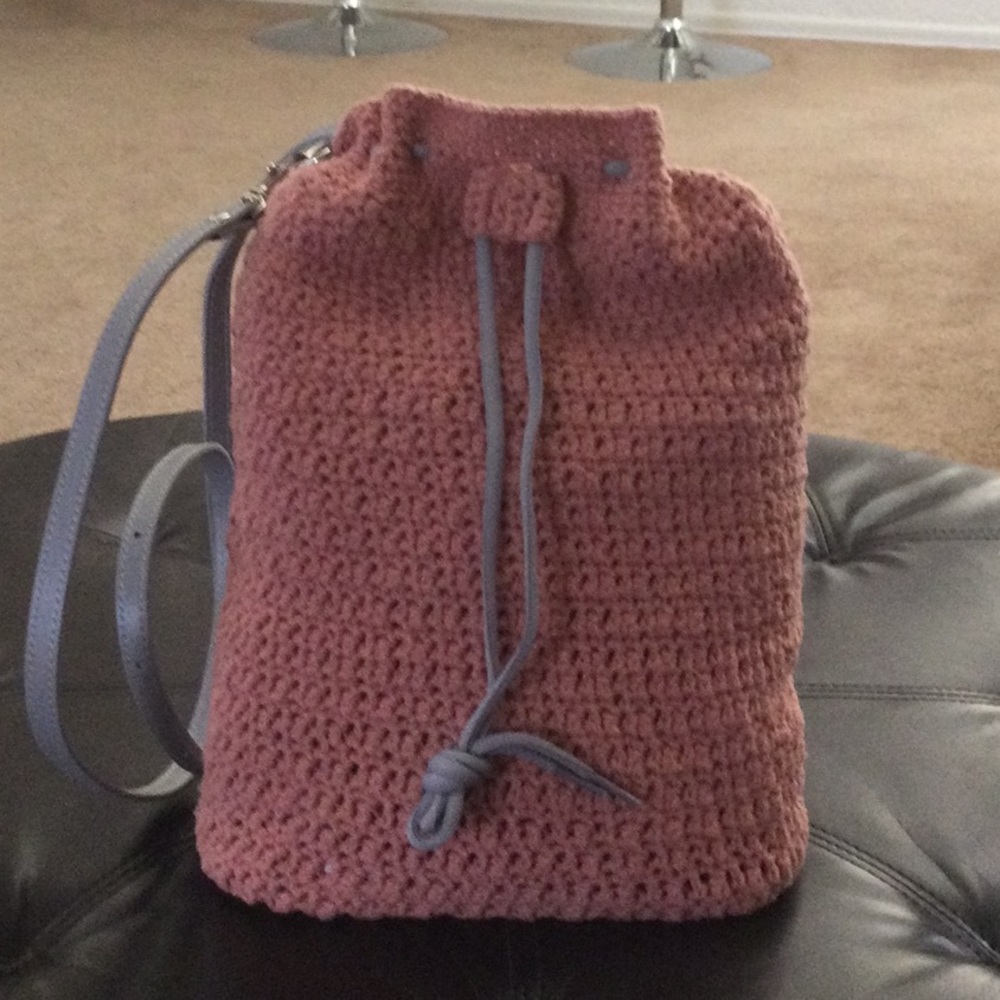 Hand Crocheted Crossbody Drawstring Bag